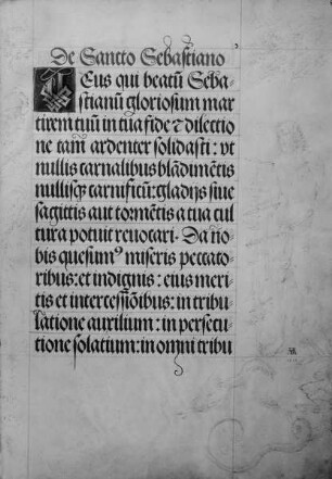 Gebetbuch Kaiser Maximilians I. — Heiliger Sebastian, Drache, Folio 8recto