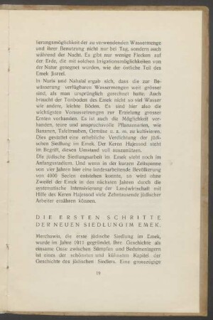 Die ersten Schritte der neuen Siedlung im Emek