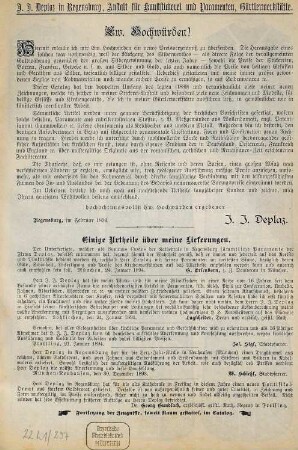 Illustrirter Catalog von J.J. Deplaz, am Domplatz, Regensburg