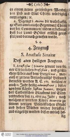 4. Zeugnuß S. Anastasii Sinaitae Deß 4ten heiligen Zeugens.