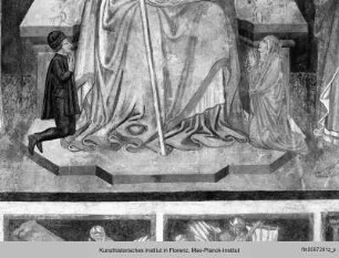Der Heilige Nikolaus, thronend, mit den Heiligen Cosmas und Damian