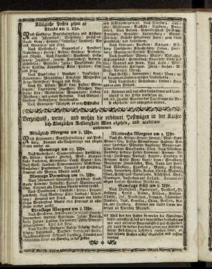 Verzeichniß, wenn, und wohin die ordinari Postwägen in der Kaiserlich-Königlichen Residenzstadt Wien abgehen, und wiederum ankommen.