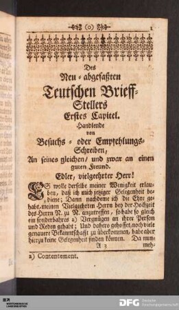 Erstes Capitel. Handlende von Besuchs- oder Empfehlungs-Schreiben