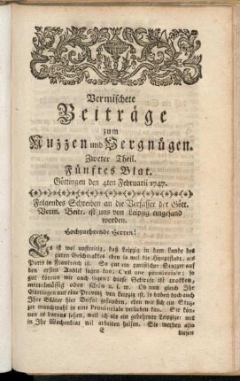 Fünftes Blat, ... den 4ten Februarii 1747