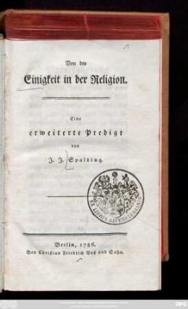 Von der Einigkeit in der Religion : Eine erweiterte Predigt