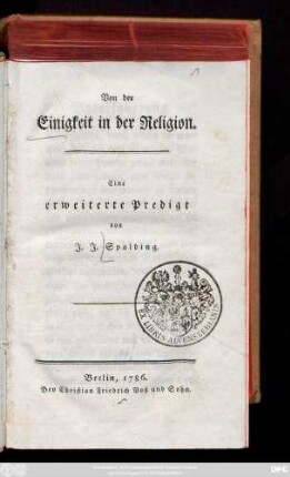 Von der Einigkeit in der Religion : Eine erweiterte Predigt