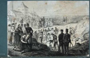 Bestattung der verunglückten Bergleute nach der Katastrophe vom 2. August 1869 vor dem "Segen-Gottes-Schacht" bei Potschappel (Freital)