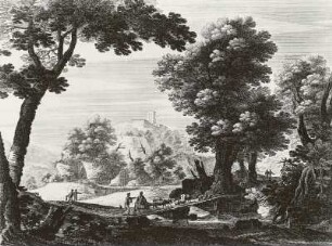 Ideallandschaft mit Burg und kleiner Herde