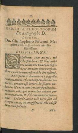 Epistolae Theologorum Ex autographo D. Lutheri.