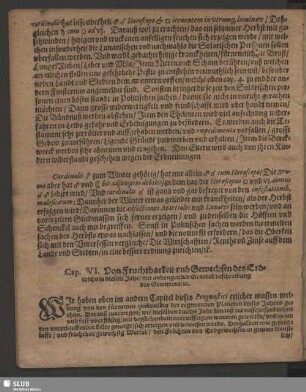 Cap. VI. Von Fruchtbarkeit vnd Gewechsen der Erdreichs in diesem Jahr / mit anhengender Generalbeschreibung des Gewitters