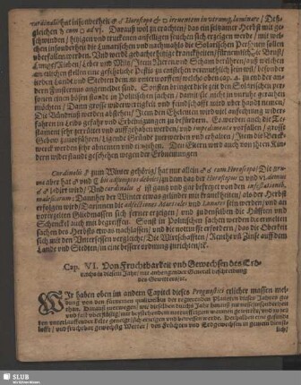 Cap. VI. Von Fruchtbarkeit vnd Gewechsen der Erdreichs in diesem Jahr / mit anhengender Generalbeschreibung des Gewitters