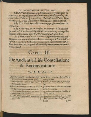Caput III. De Audientia, Litis Contestatione & Reconventione.