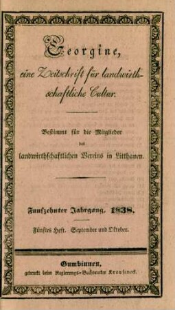 Funfzehnter Jahrgang, 1838. Fünftes Heft. September und Oktober.