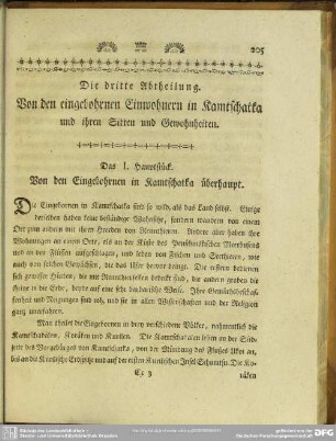 Die dritte Abtheilung. Von den eingebohrnen Einwohnern in Kamtschatka und ihren Sitten und Gewohnheiten