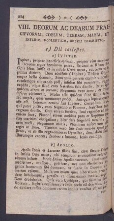 VIII. Deorum Ac Dearum Praecipvorvm, Coelvm, Terram, Maria, Et Inferos Incolentium, Brevis Descriptio