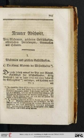 Neunter Abschnitt: Von Akademien, gelehrten Gesellschaften, öffentlichen Vorlesungen, Gymnasien und Schulen