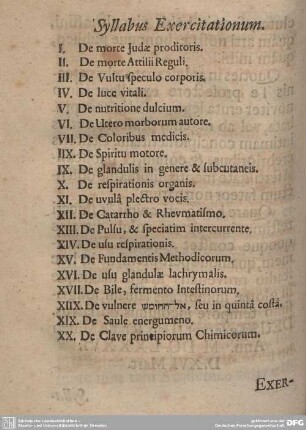 Syllabus Exercitationum.