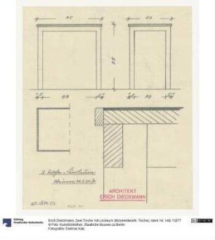 Zwei Tische mit Linoleum (Möbelentwürfe, Tische)
