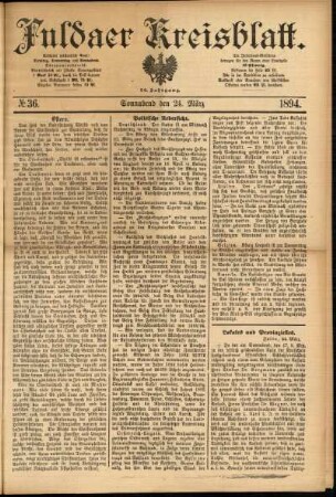 Erste Ausgabe vom Samstag, den 24. März 1894.