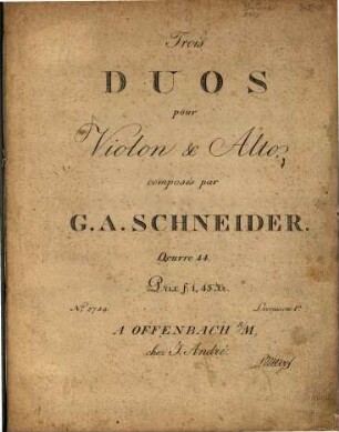 Trois duos pour violon & alto : oeuvre 44 ; livraison 1er
