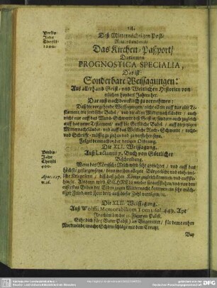 Das Kirchen-Paßport, Darinnen Prognostica Specialia, Das ist: Sonderbare Weissagungen