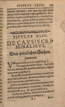 Titvlvs XLIII. De Cavsis Criminalibvs. Von peinlichen Sachen.