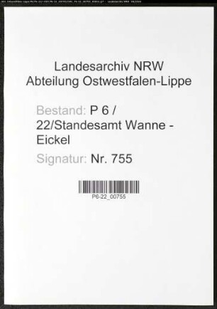Sterberegister Standesamt Wanne-Eickel