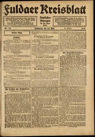 Erste Ausgabe vom Samstag, den 24. Mai 1919.