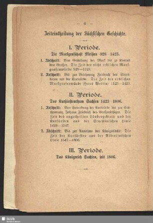 Zeiteintheilung zur Sächsischen Geschichte