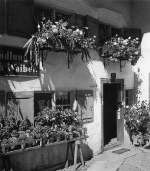 Blumen div. lt. Heft 71 : Blumen. Blumenkästen an der Fassade eines Bauernhauses