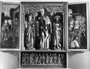 Retabel : Retabel (um 1500). Predella mit den zwölf Aposteln. Oettingen in Bayern, Sankt Leonhardkapelle