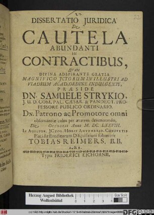 Dissertatio Iuridica De Cautela Abundanti In Contractibus