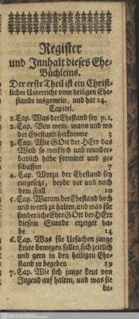 Register und Innhalt dieses Ehe-Büchleins