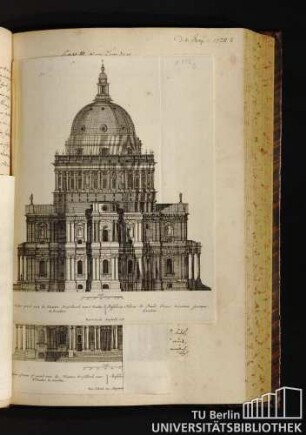 p. 132 b. Ooster gevel van de Nieuwe Hoofdkerk van S. Paulus, te Londen. Ooster-front, of gevel van de Nieuwe Hoofdkerk van S. Paulus, te Londen.