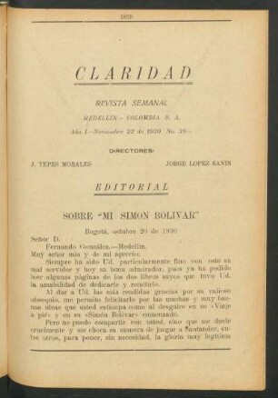 Sobre "Mi Simón Bolívar" : Editorial