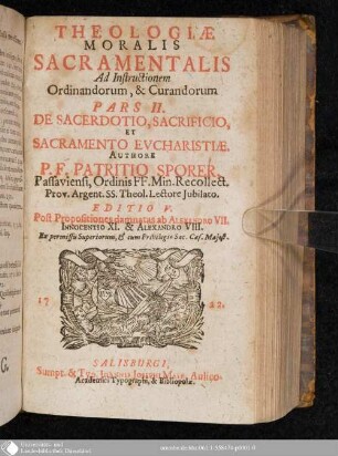 Pars II: De Sacerdotio, Sacrificio, Et Sacramento Evcharistiae