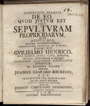 Dissertatio Juridica De Eo, Quod Justum Est Circa Sepulturam Propricidarum