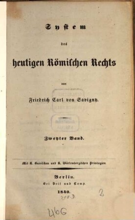 System des heutigen römischen Rechts, 2