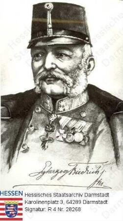 Friedrich Erzherzog v. Österreich (1856-1931) / Porträt in Uniform, rechtsblickendes Brustbild mit faks. Unterschrift