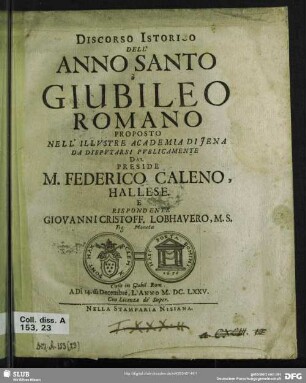 Discorso Istorico Dell'Anno Santo ò Giubileo Romano