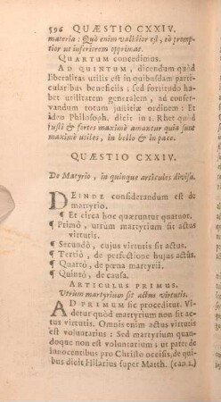 Quaestio CXXIV. De Matyrio, in quinque articulos divisa.