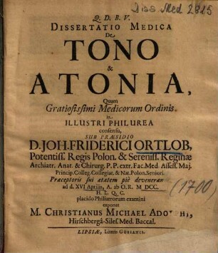 Dissertatio Medica De Tono & Atonia