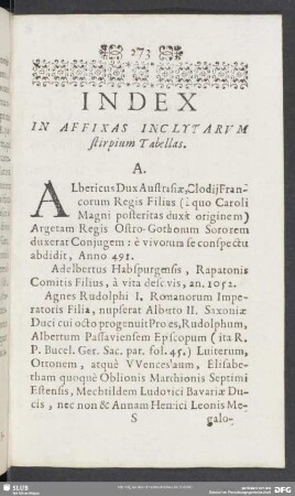 Index In Affixas Inclytarum stirpium Tabellas