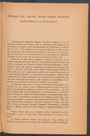 Discurso del doctor Víctor Andrés Balaúnde
