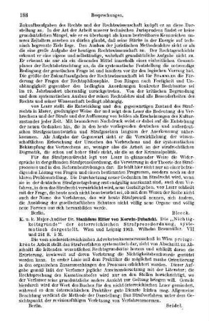 188, Stanislaus Ritter von Korwin-Dzbanski. Die "Nichtigkeitsgründe" der österreichischen Strafprozeßordnung, systematisch dargestellt. 1913