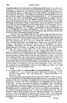 188, Stanislaus Ritter von Korwin-Dzbanski. Die "Nichtigkeitsgründe" der österreichischen Strafprozeßordnung, systematisch dargestellt. 1913
