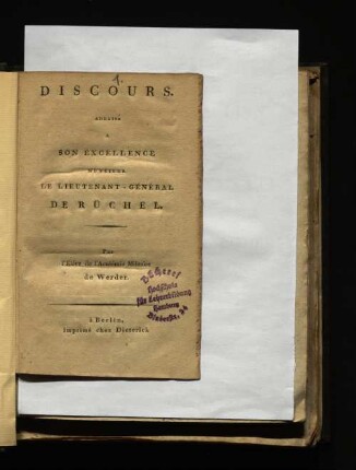 Discours Adressé à son Excellence Monsieur le Lieutenant-Général de Rüchel