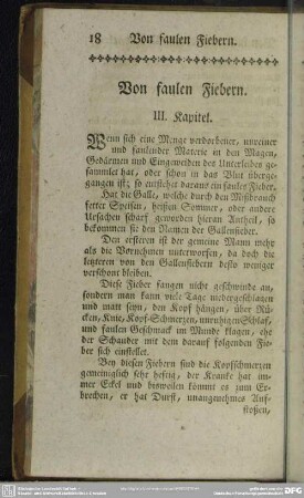 Von faulen Fiebern. III. Kapitel