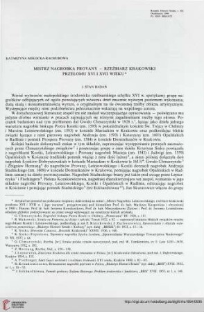 20: Mistrz Nagrobka Provany - rzeźbiarz krakowski przełomu XVI i XVII wieku