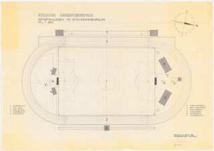 Stadion Oberwiesenfeld, München: Sportanlagen im Stadioninnenraum, erstellt vom Hochbauamt München, 1:200